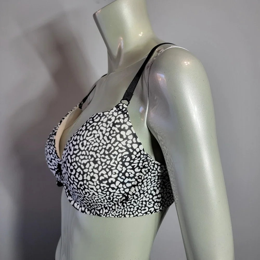 Victorias Secret Demi Bra 38C Black‎ White Animal Cheetah Print Underwire